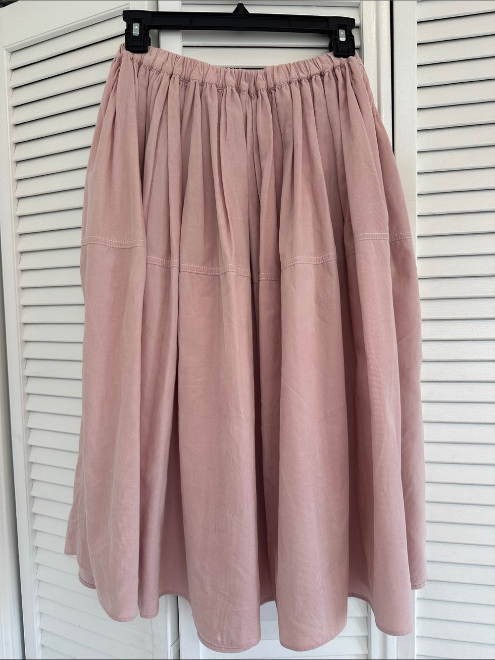 Sara Lanzi Blush Pink Gathered Midi Skirt